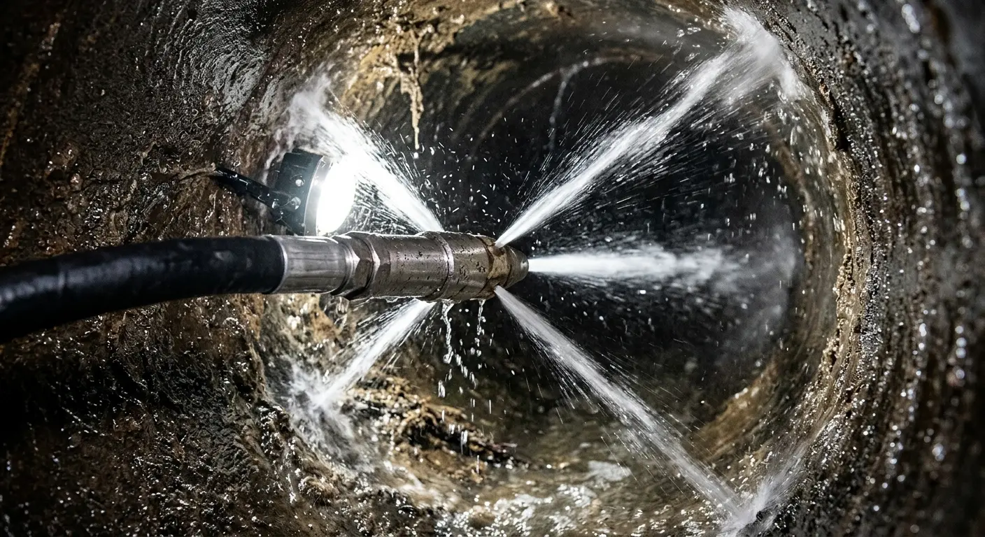High-pressure hydro jetting nozzle cleaning sewer pipe for Storm Drain Cleaning in Terrace Heights